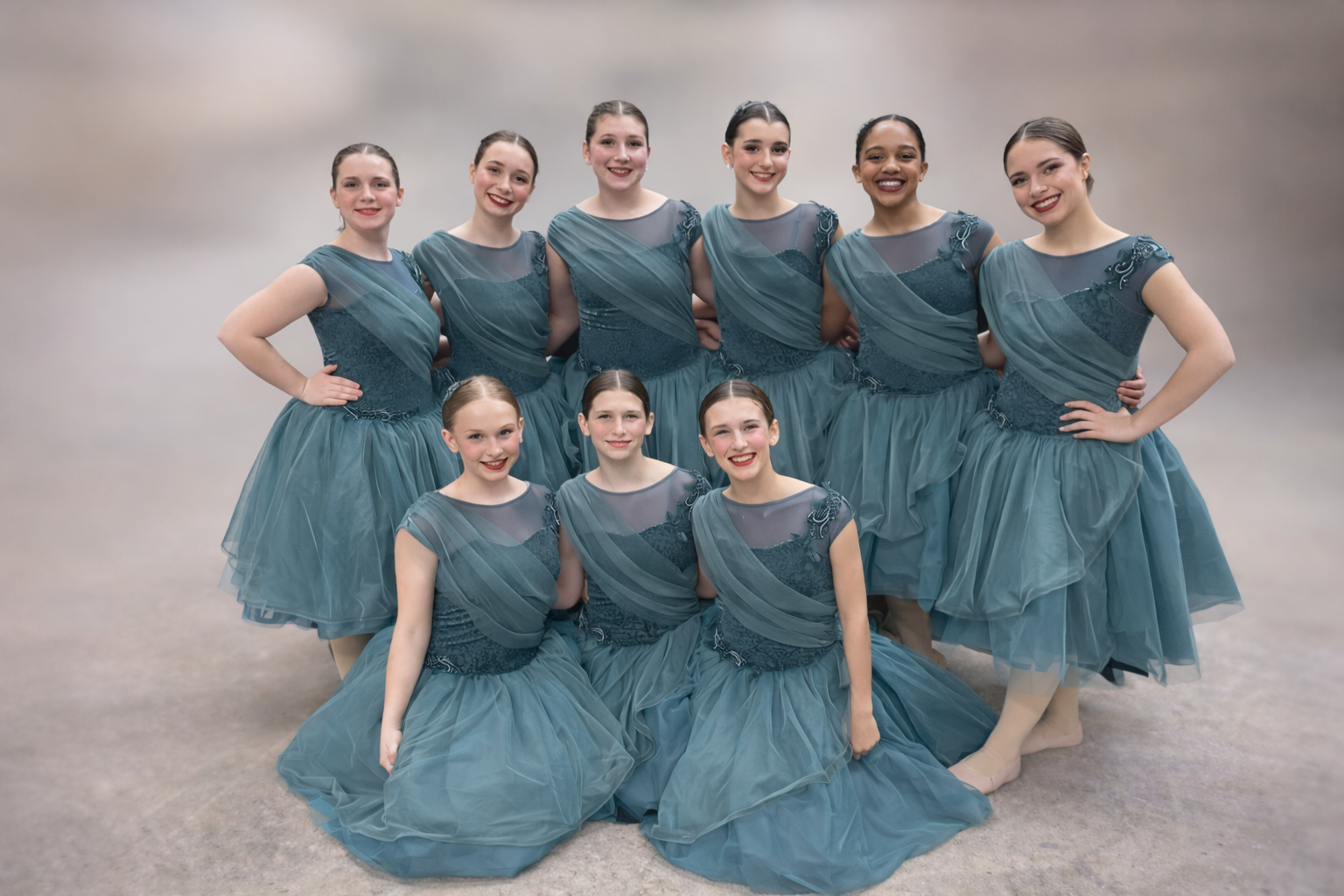 Group in teal costumes
